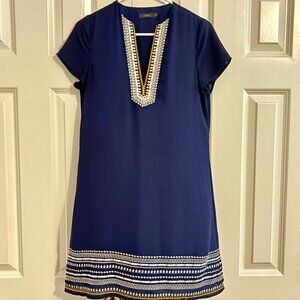 THML Embroidered Short Sleeve V Neck Blue Dress Women XS